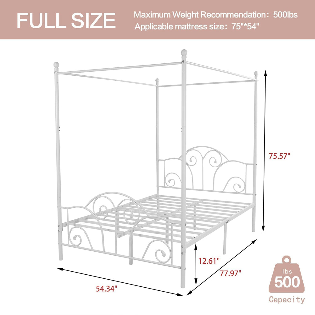 Metal Canopy Bed Frame Full Size with Headboard & Footboard R571