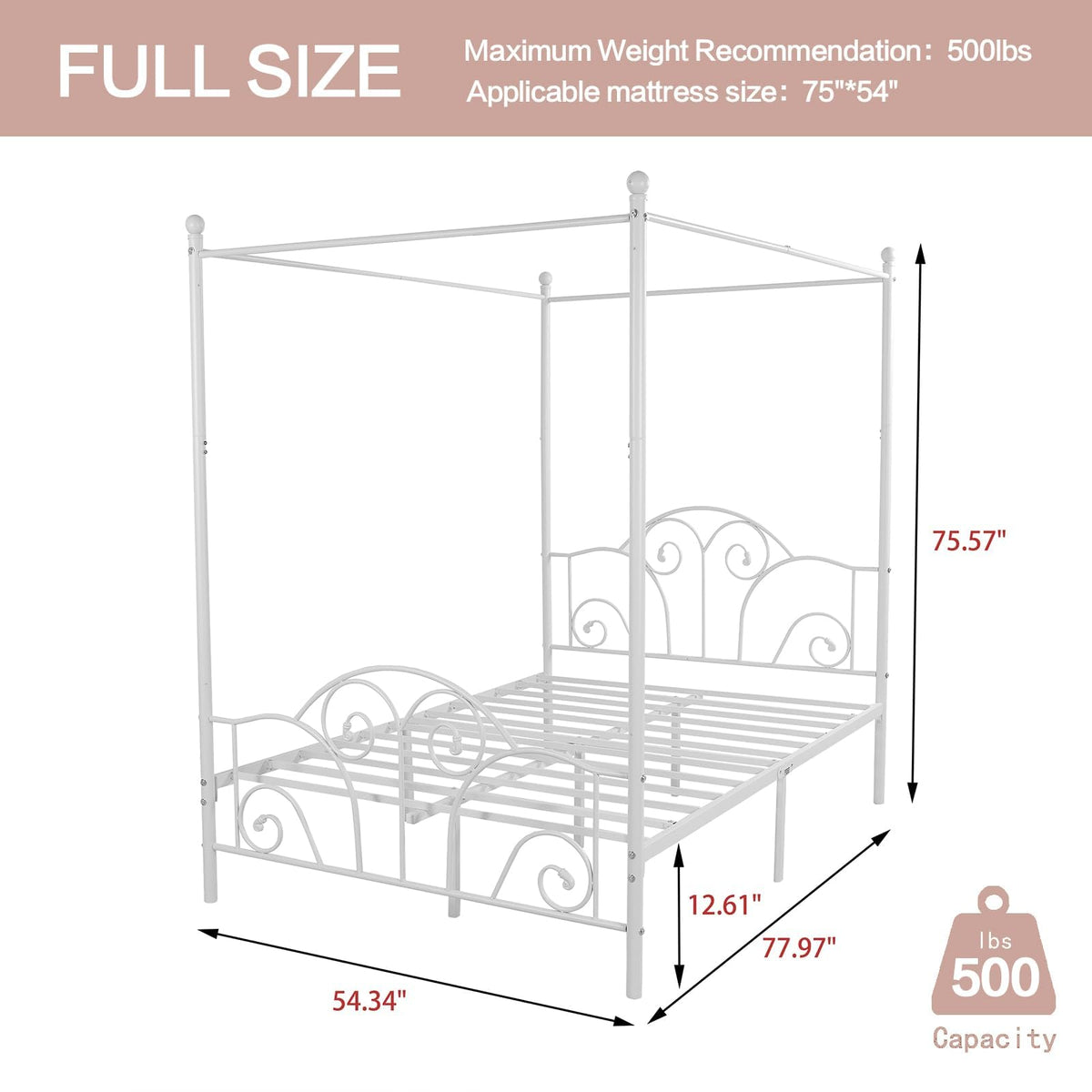 Metal Canopy Bed Frame Full Size with Headboard & Footboard R571