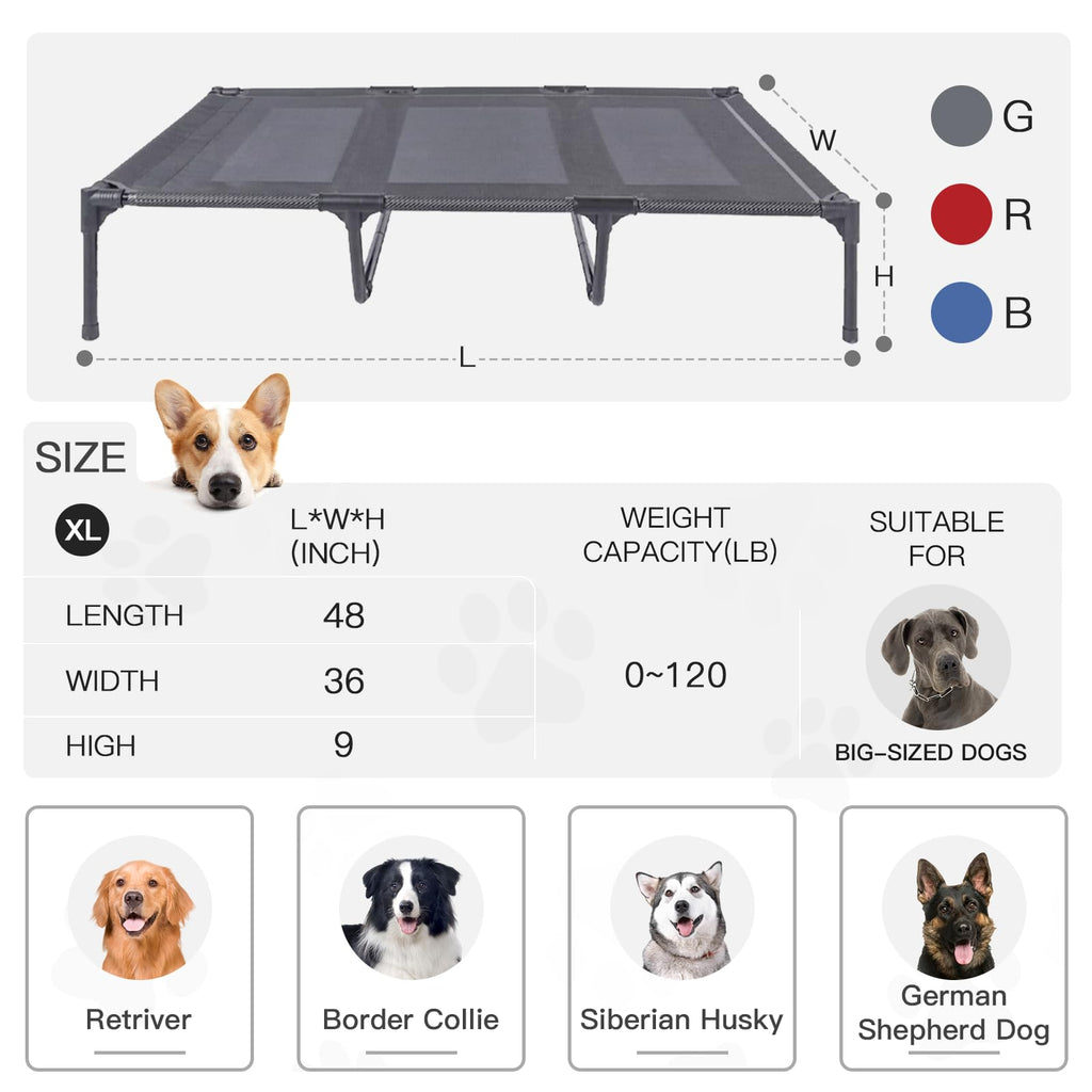 Elevated Dog Bed with Metal Frame, X-Large Grey R6544