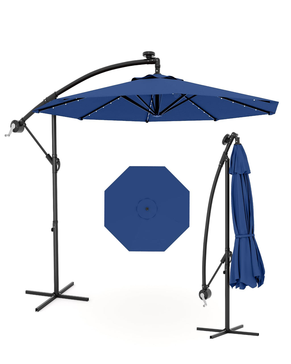 10 ft Solar Light Patio Umbrella with Crank Lift and Cross Base S560