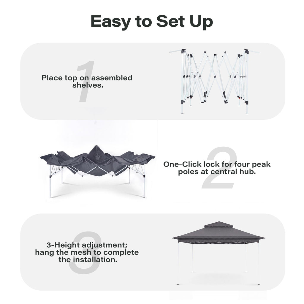 11x11 Pop Up Gazebo Canopy Tent with Mosquito Netting, Adjustable Height, Gray F829