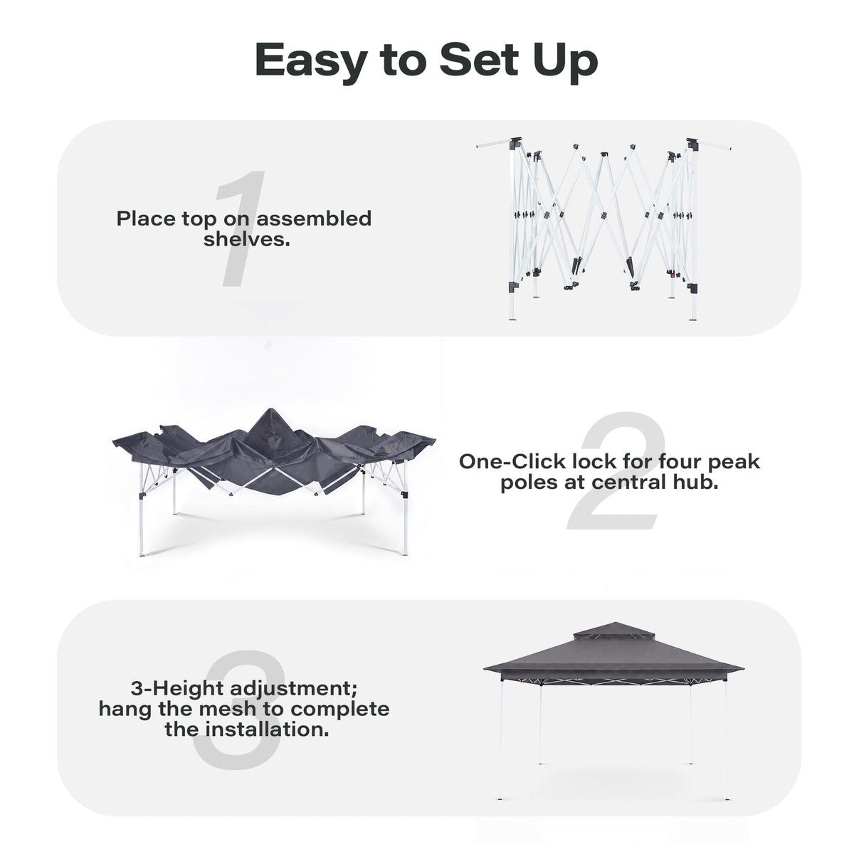 11x11 Pop Up Gazebo Canopy Tent with Mosquito Netting, Adjustable Height, Gray F829