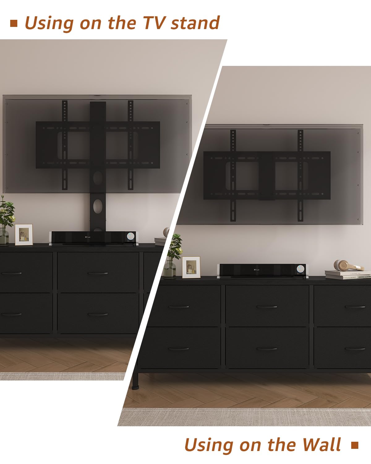 Black 6 Drawer TV Stand with Mount H6883