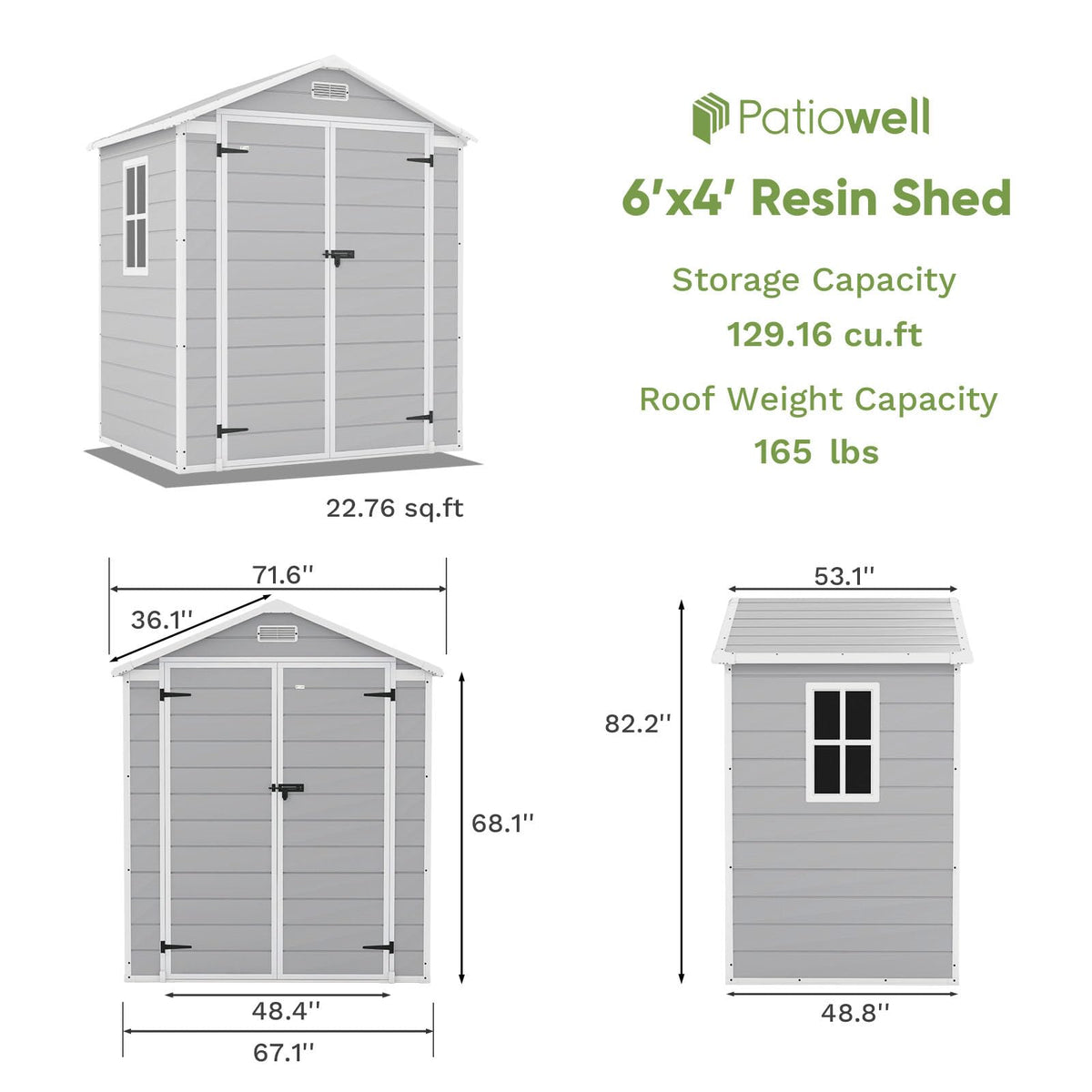 6x4 FT Resin Outdoor Storage Shed with Floor E4882