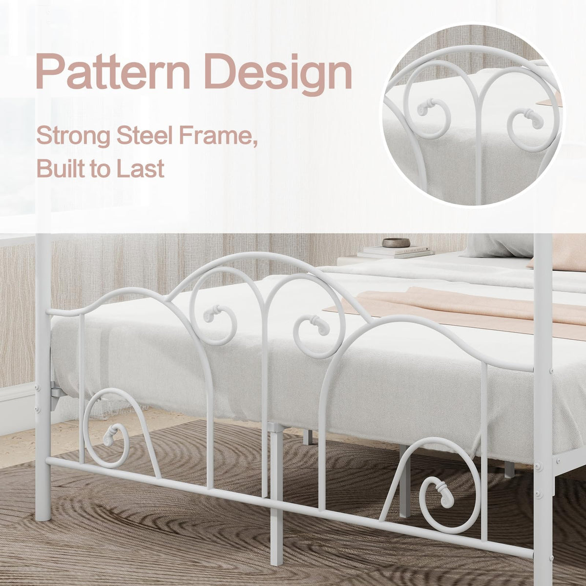 Metal Canopy Bed Frame Full Size with Headboard & Footboard R571