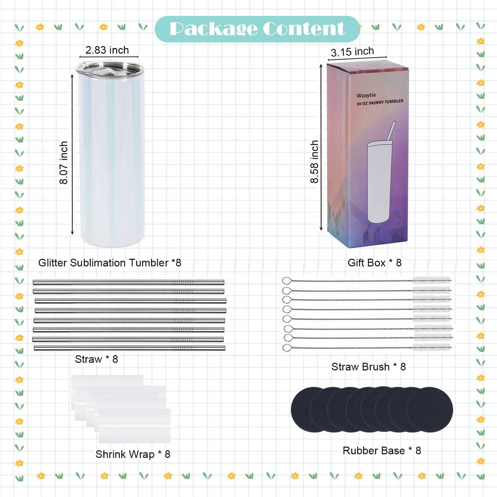 20 Oz 8 Pack Stainless Steel Glitter Sublimation Tumblers M21342
