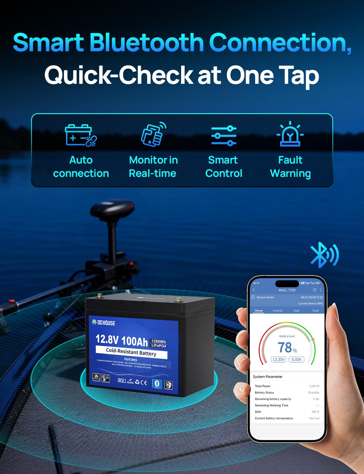 12V 100AH Cold-Resistant Lithium Trolling Motor Battery G18716