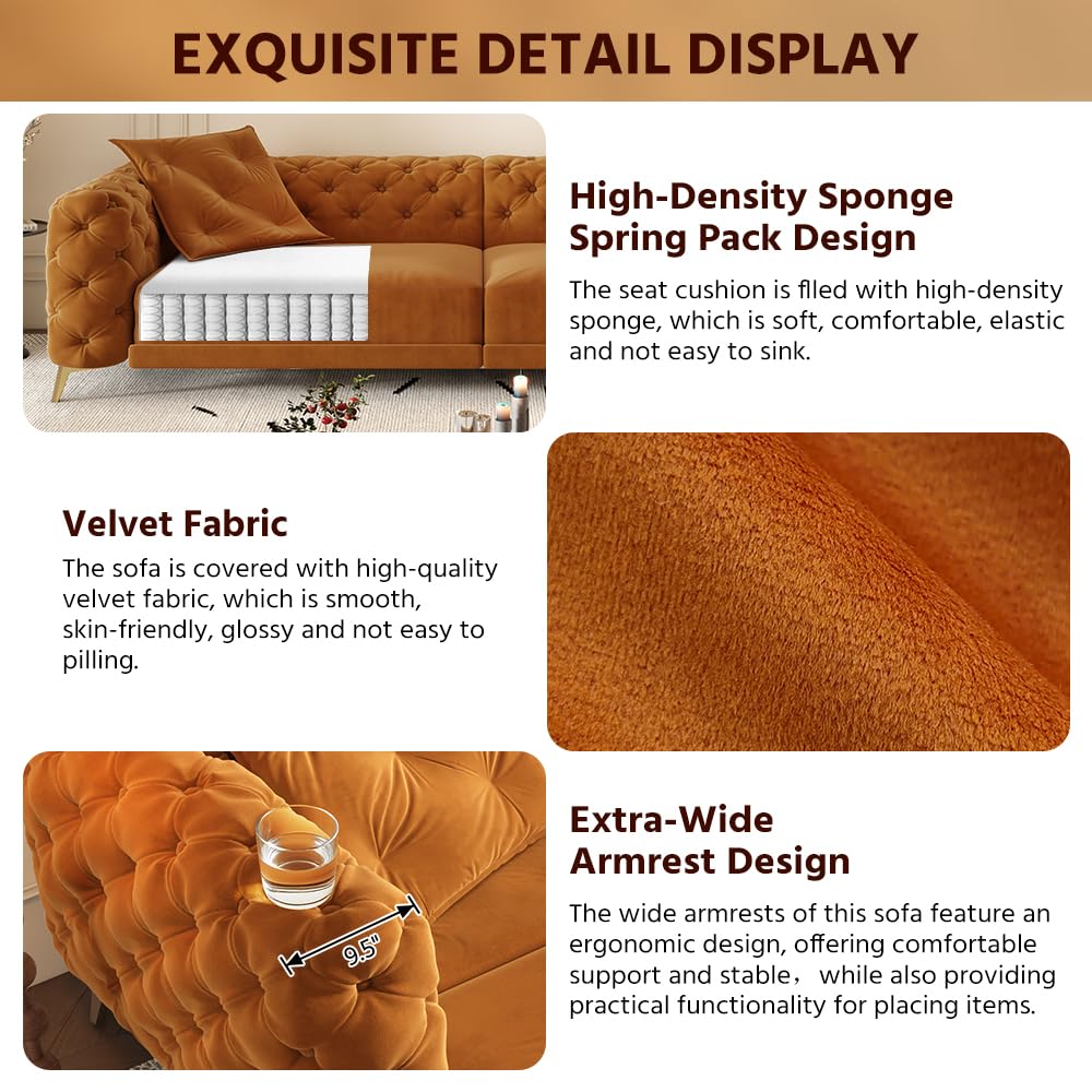 Orange Velvet Convertible Sleeper Sofa with Ottoman J949000