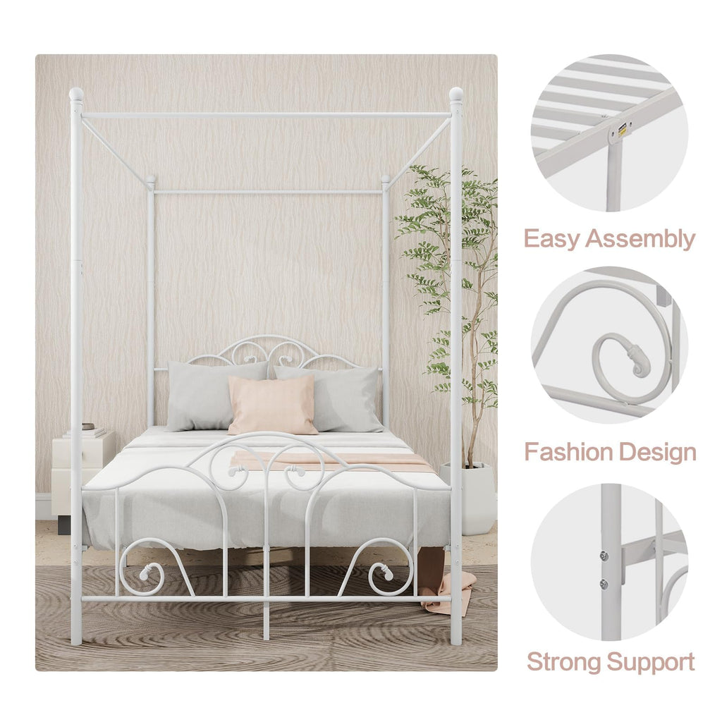Metal Canopy Bed Frame Full Size with Headboard & Footboard R571