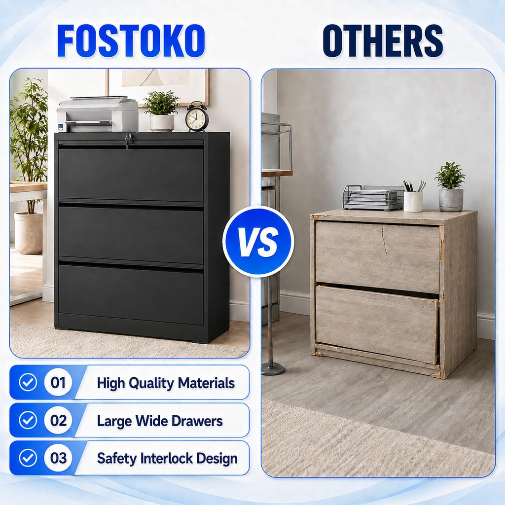 Black 3 Drawer Metal File Cabinet with Lock B8092