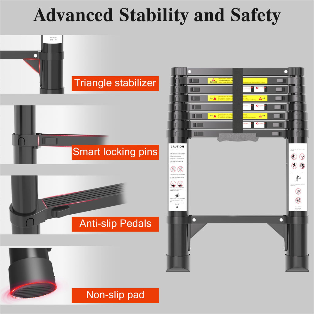 8.5 FT 330 Lbs Aluminum Telescoping Ladder B666118