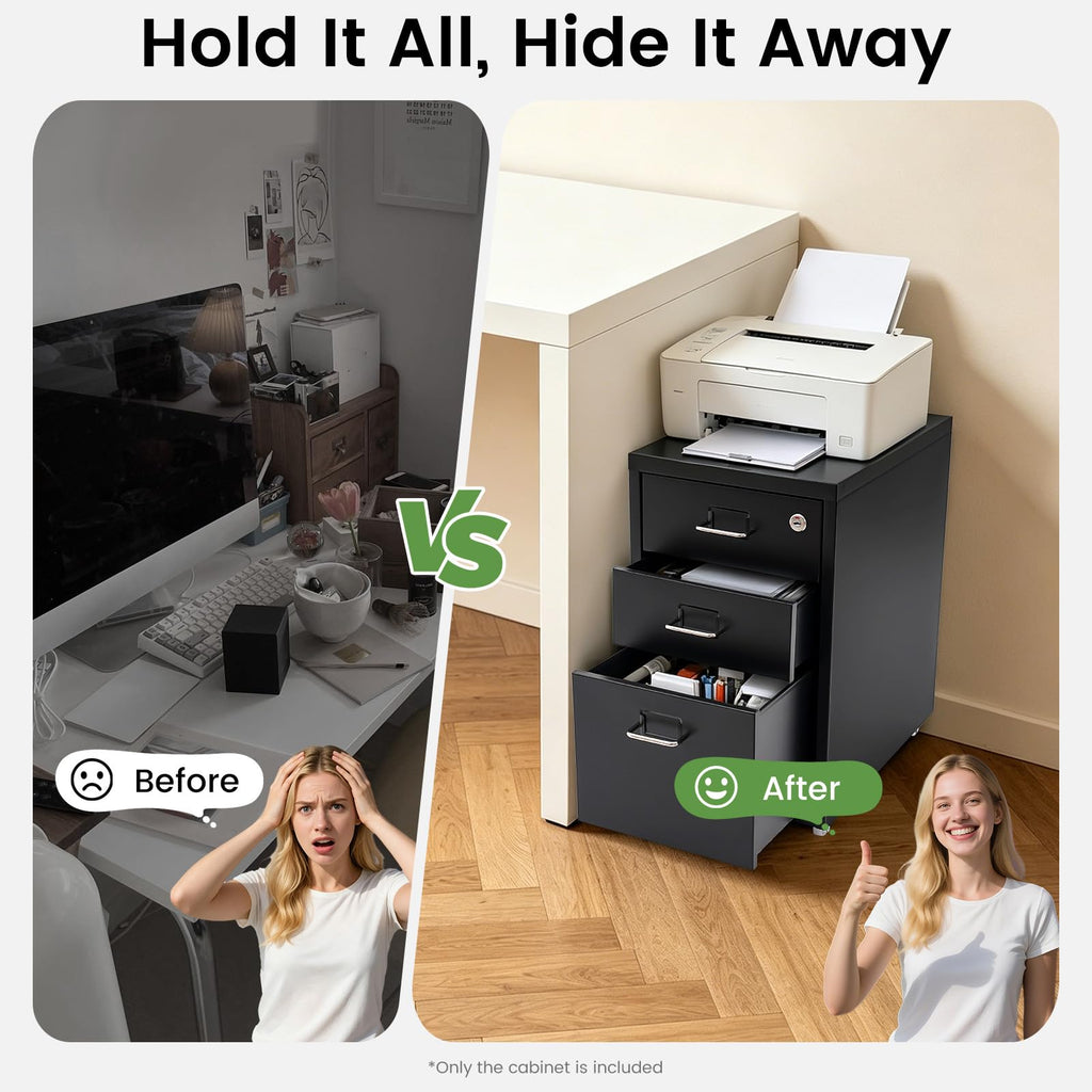 Black 3-Drawer Metal File Cabinet J597