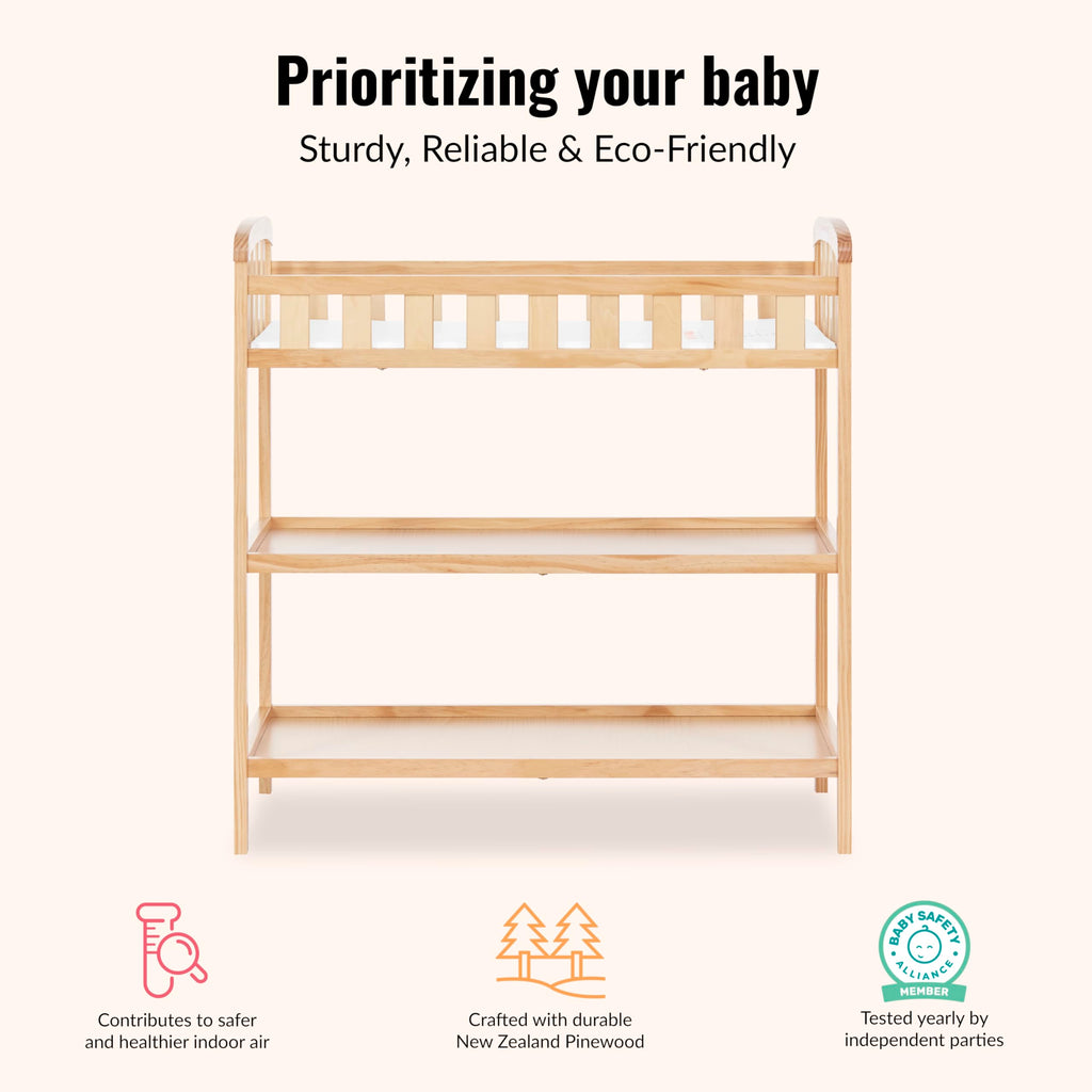 Compact Portable Pinewood Changing Table with Safety Rails W489