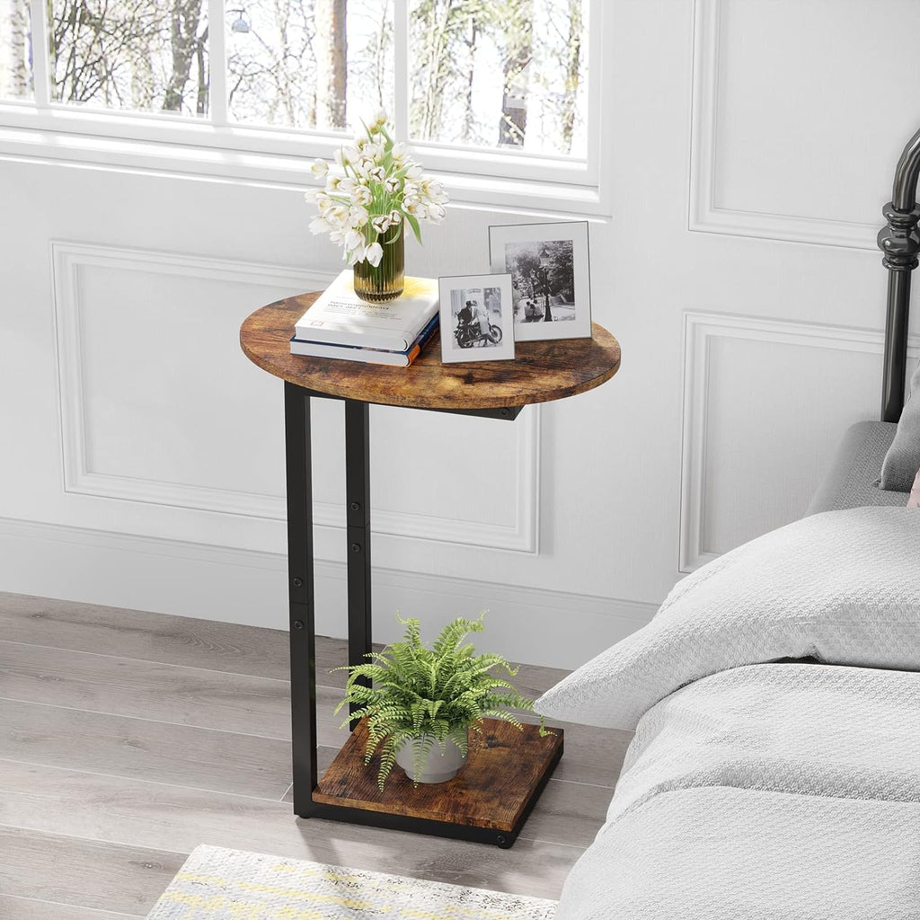 Small C-Shaped Wood Side Table Set of 2 with Metal Frame K5108
