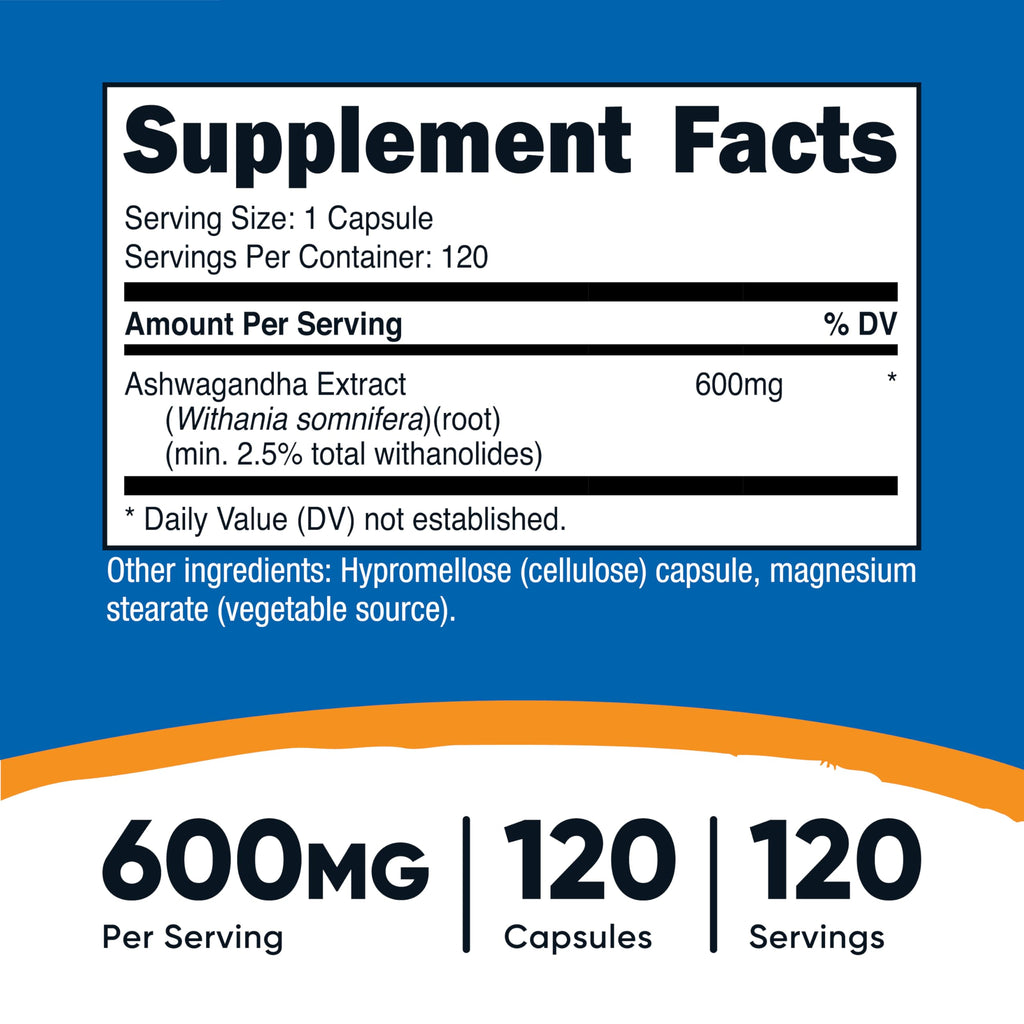 Ashwagandha Herbal Supplement 600mg 120 Capsules A605
