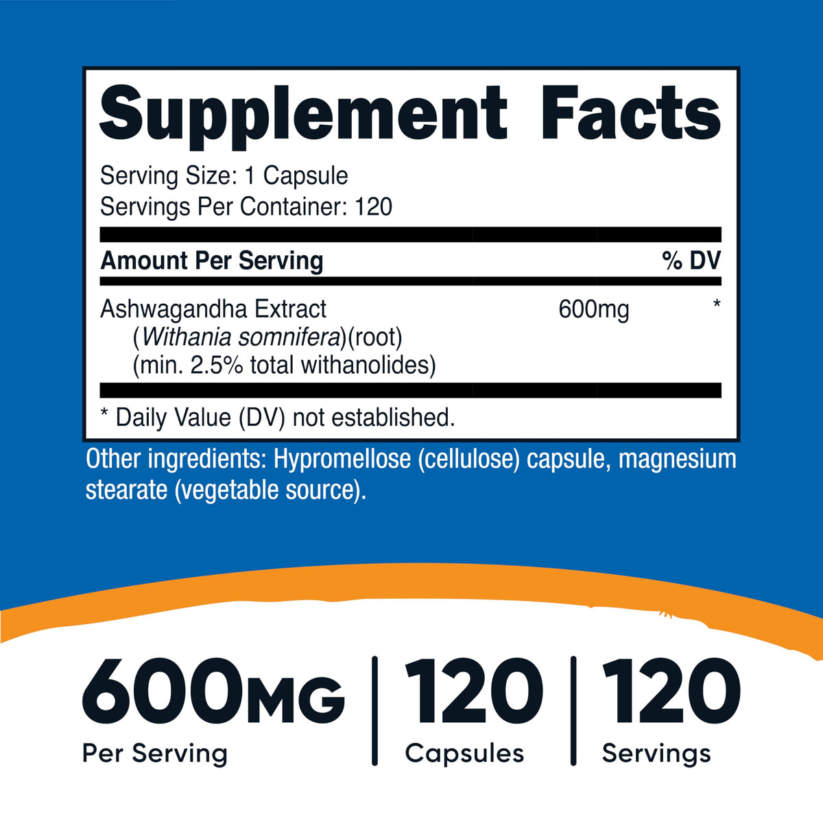 Ashwagandha Herbal Supplement 600mg 120 Capsules A605