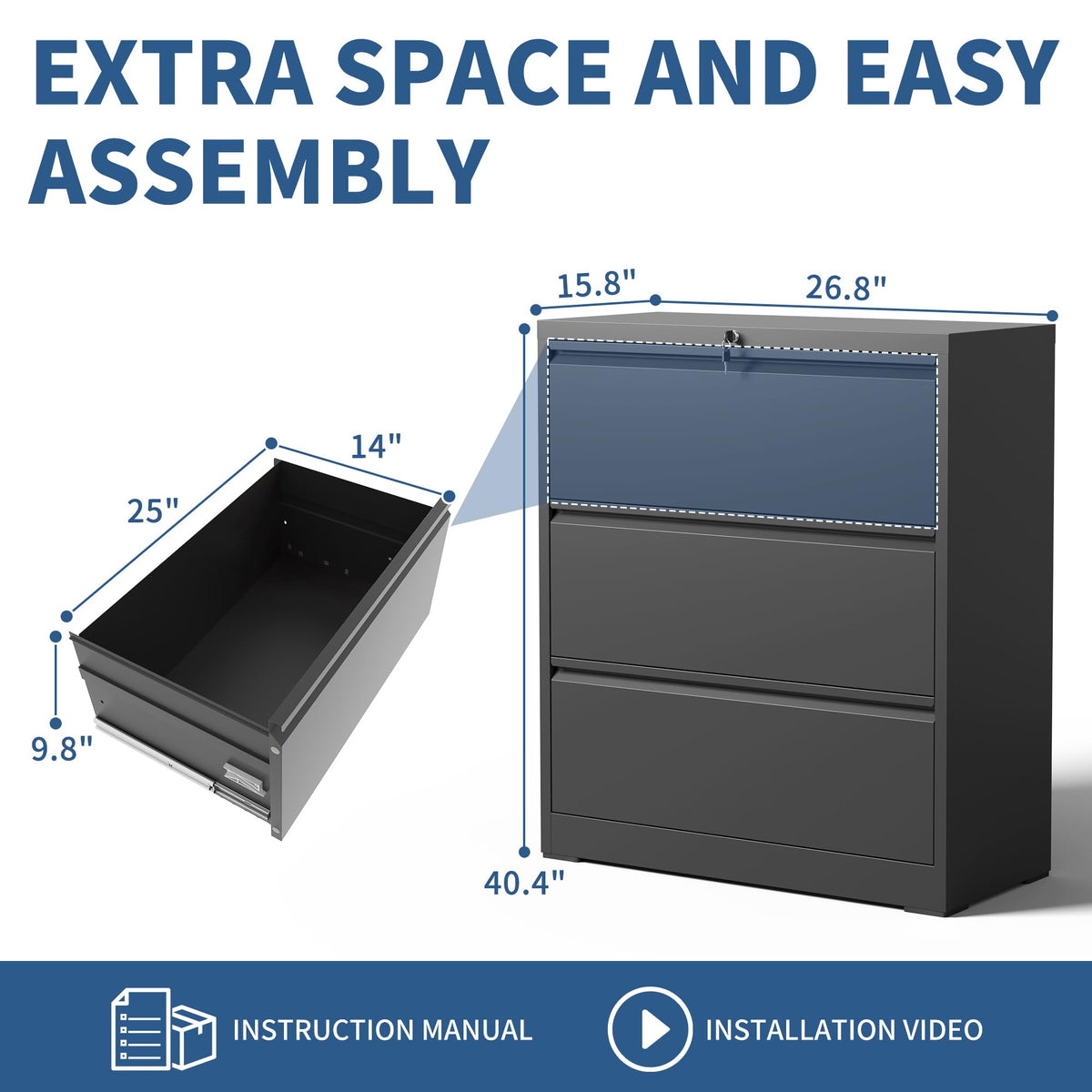 3 Drawer Metal File Cabinet with Lock K2835