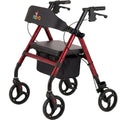 Lightweight Folding Rollator Walker with 8” Wheels, Adjustable Height, Hand Brakes, Padded Seat & Backrest, Red Y21990