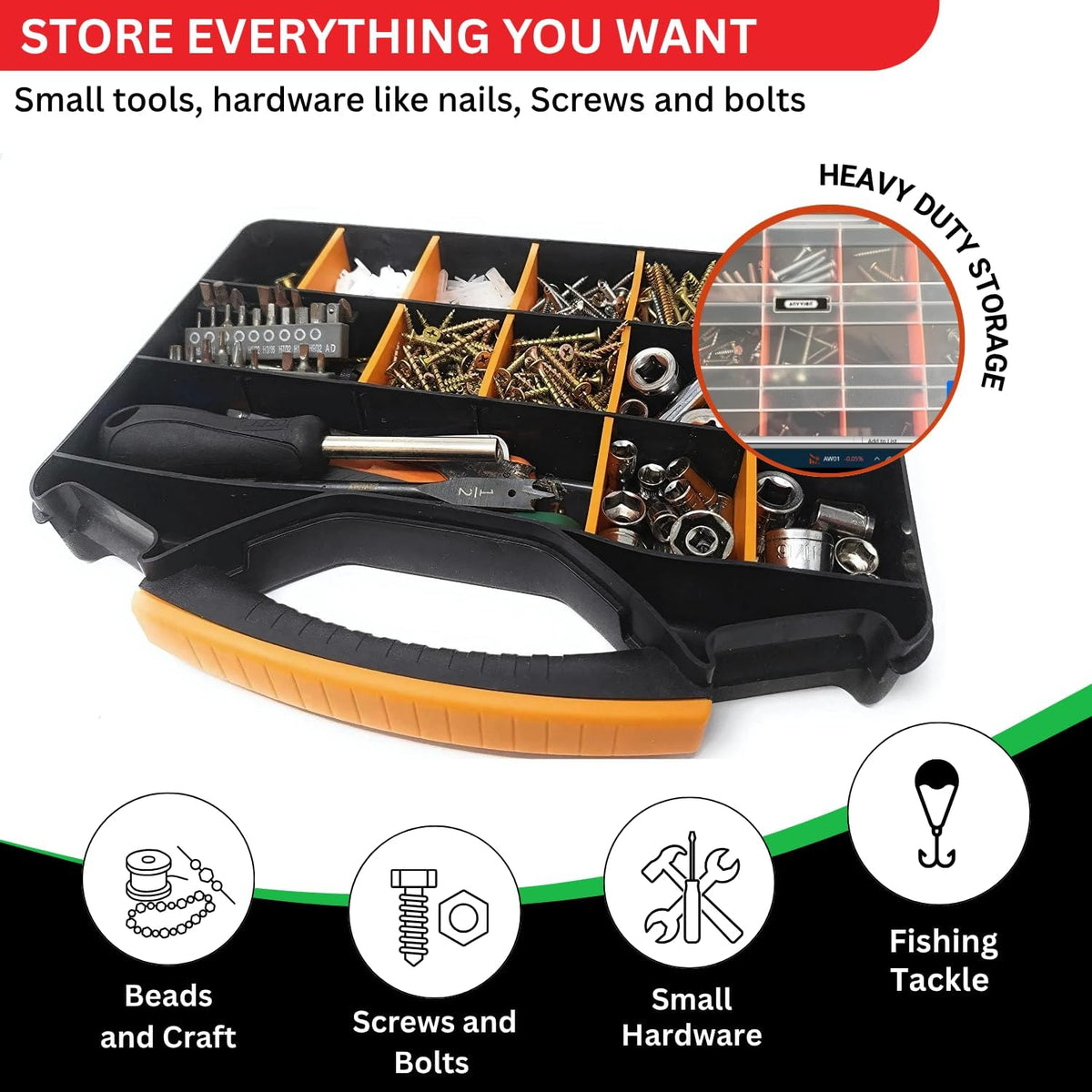 18-Compartment Portable Plastic Hardware Organizer Box J8723