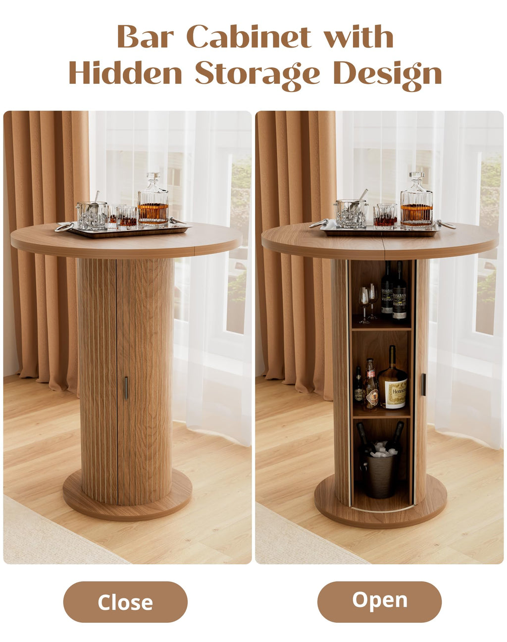 Round Bar Table with Storage and Sliding Door L59682