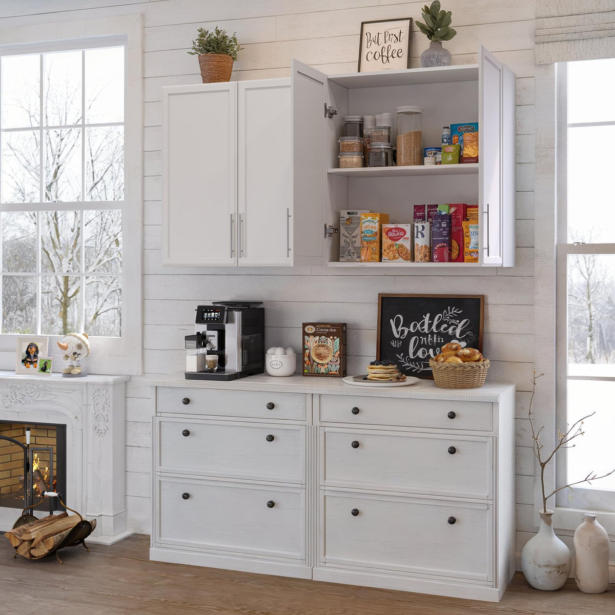 White Wall Cabinet with Adjustable Shelf V7796