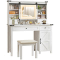 White Vanity Desk with Mirror, LED Lights, Stool A81379