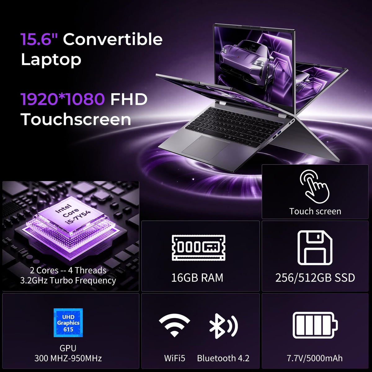 15.6" 2-in-1 Touchscreen Laptop Computer, 16GB RAM 256GB SSD T642361