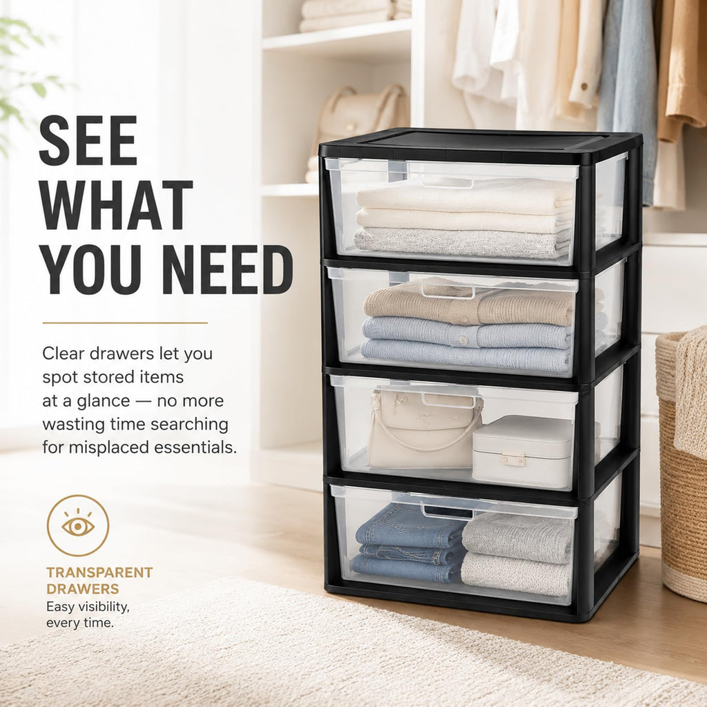Wide 4 Drawer Plastic Storage Tower Organizer J49882