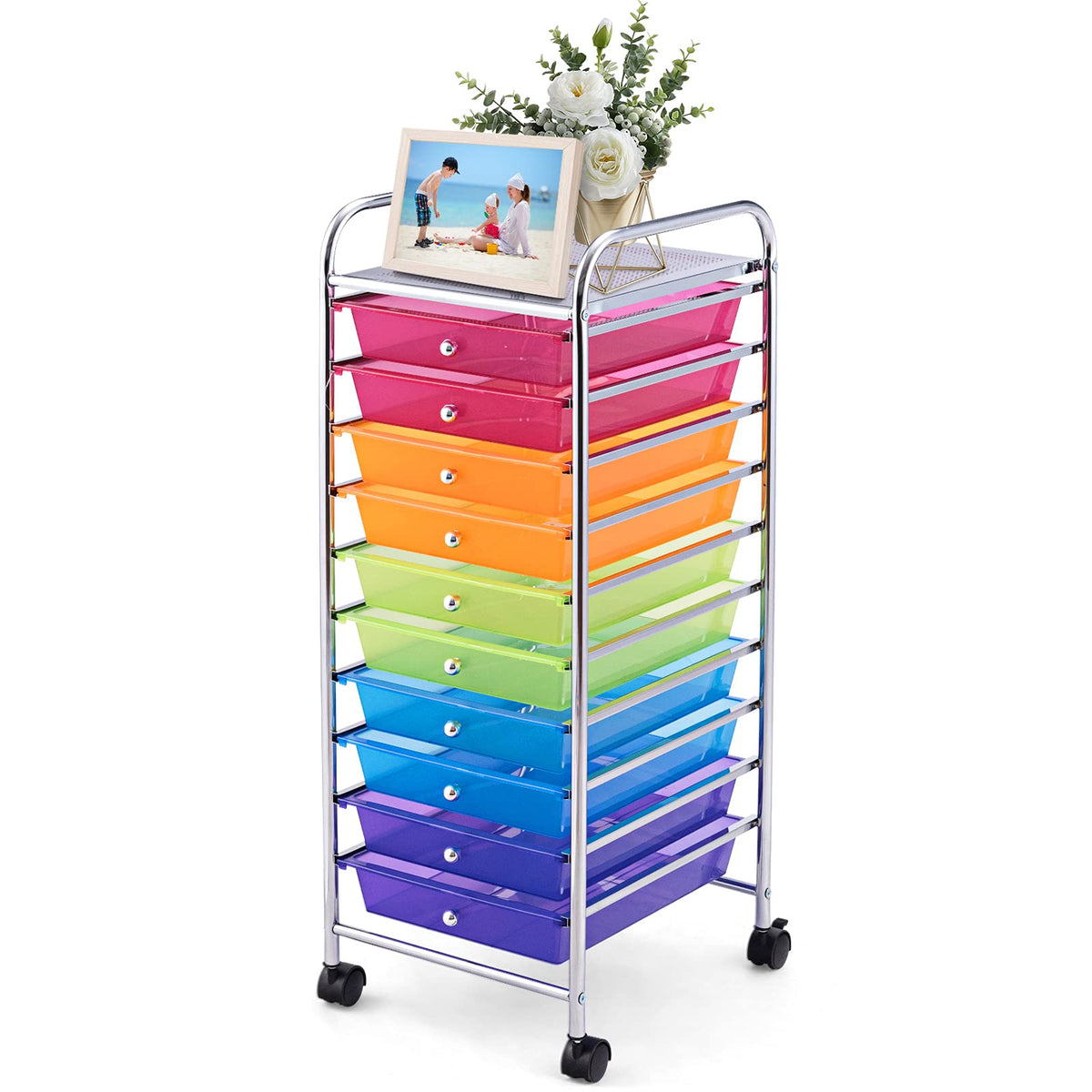 10 Drawer Rolling Storage Cart with Lockable Wheels M3247