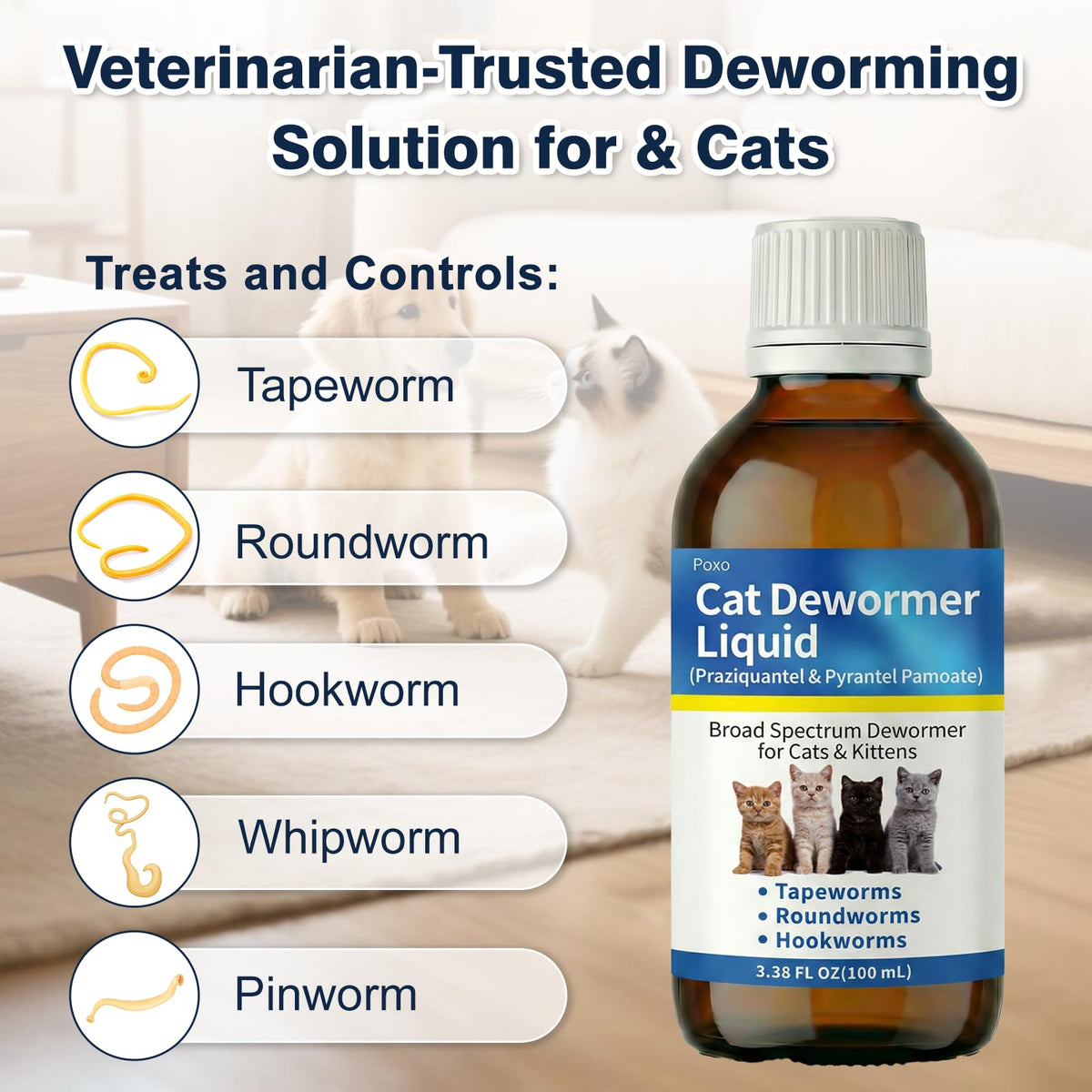 Praziquantel & Pyrantel Pamoate Dewormer Liquid for Cats and Kittens 100 mL D800595