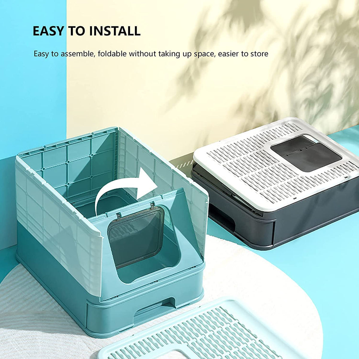 Foldable Large Top Entry Anti-Splashing Cat Litter Box with Lid and Scoop M93551