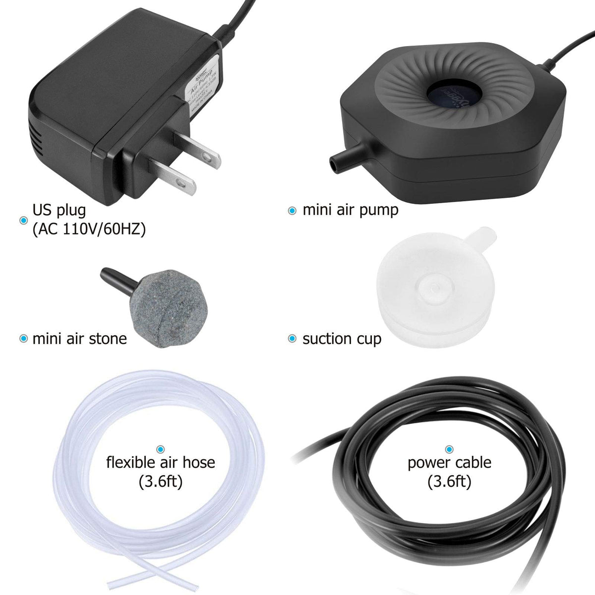 1.5W Mini Aquarium Air Pump with Air Tubing and Air Stone F706