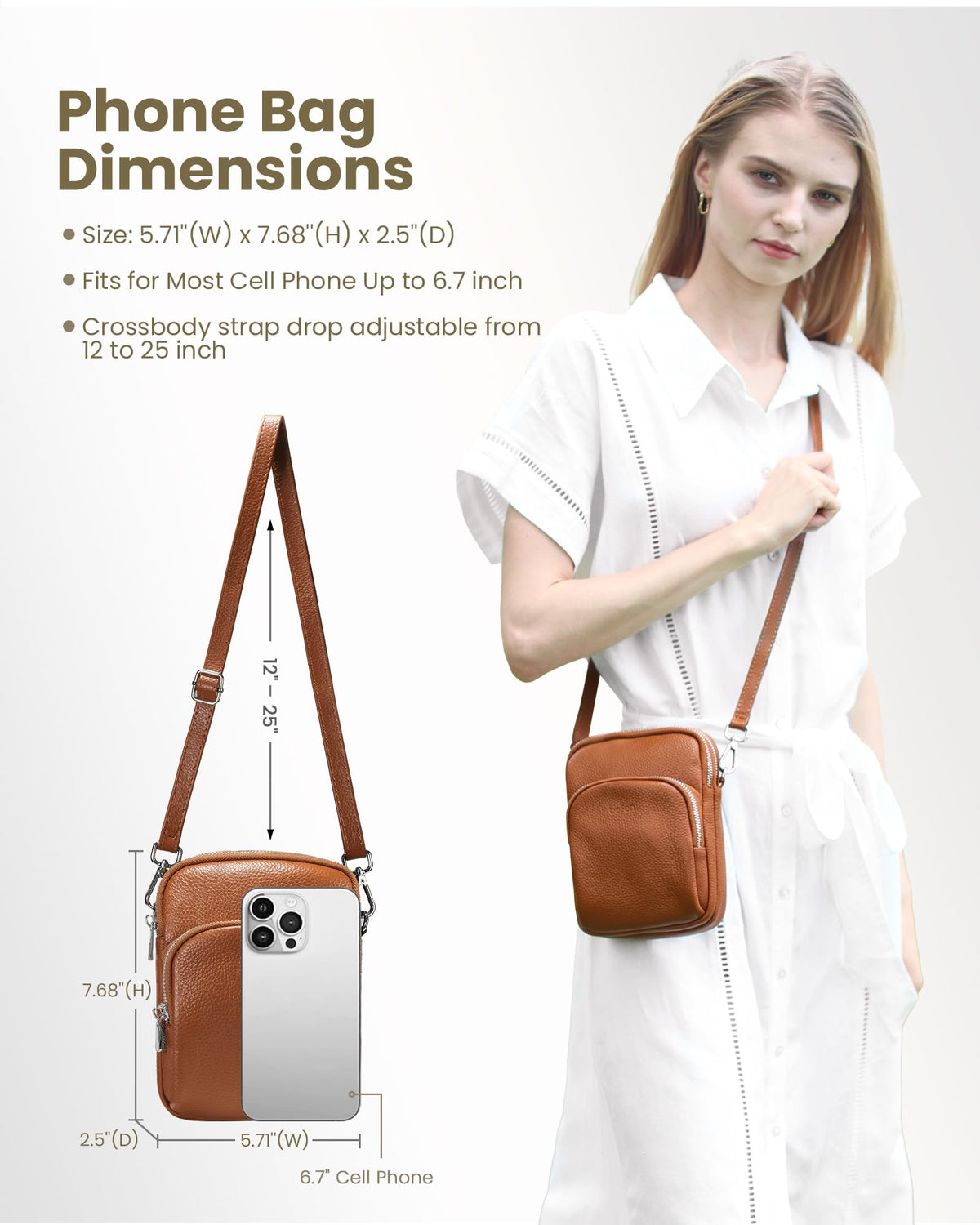 Small Genuine Leather Crossbody Bag with RFID Blocking Card Slots W102