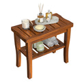 Teak Wood Shower Bench Stool with Storage Shelf I999364