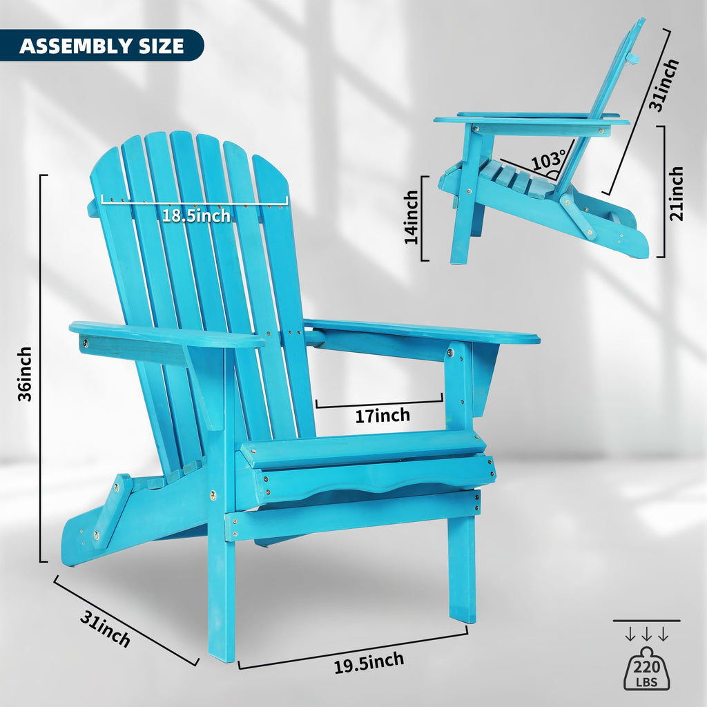 Light Blue Solid Cedar Wood Folding Adirondack Chair Set of 2 S607935