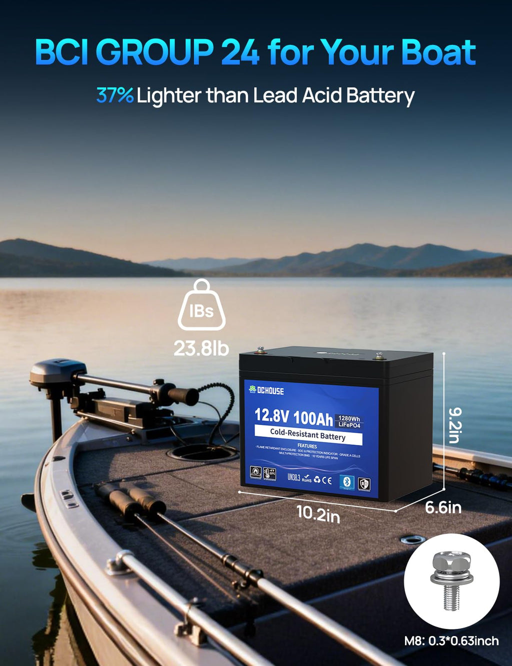 12V 100AH Cold-Resistant Lithium Trolling Motor Battery G18716
