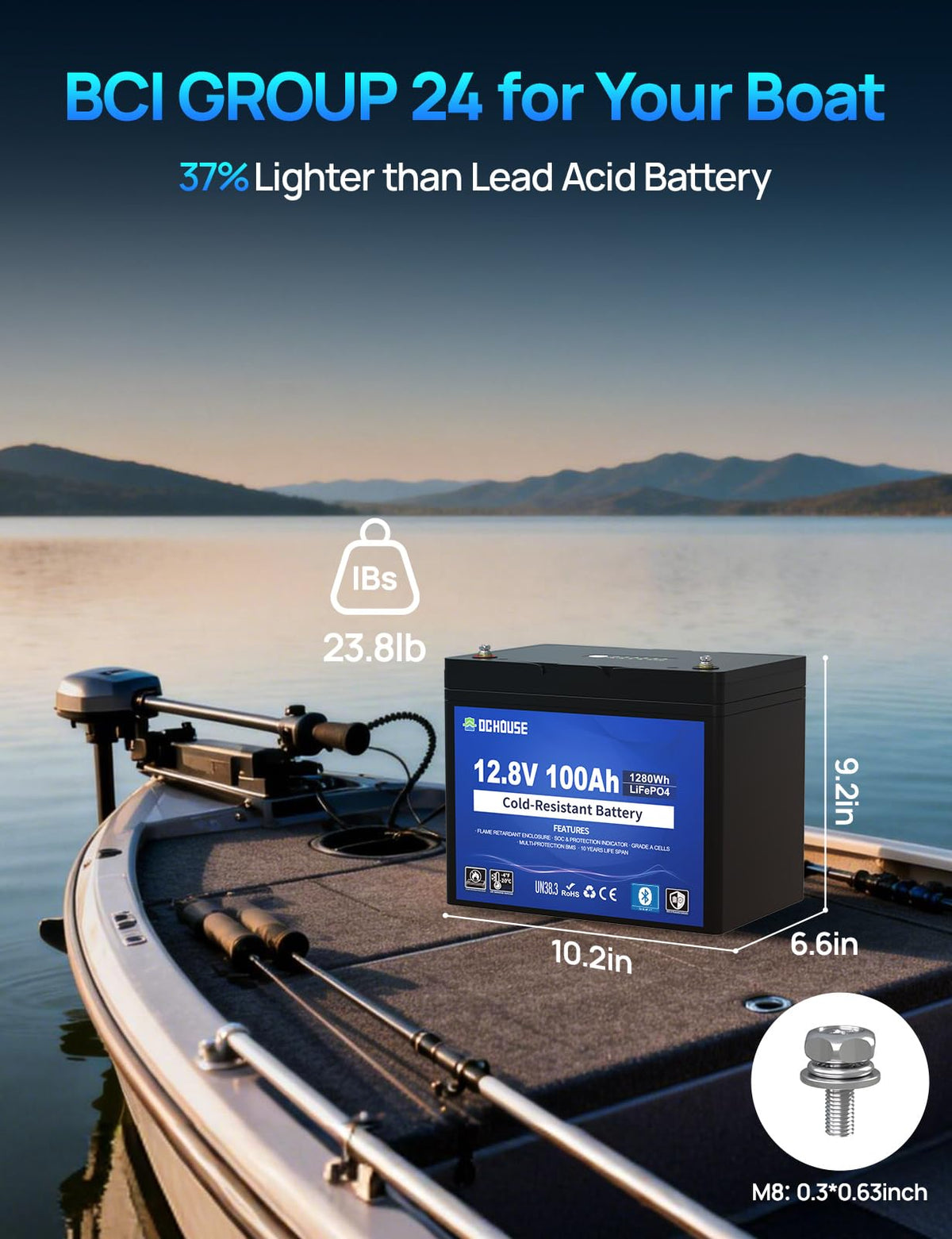12V 100AH Cold-Resistant Lithium Trolling Motor Battery G18716