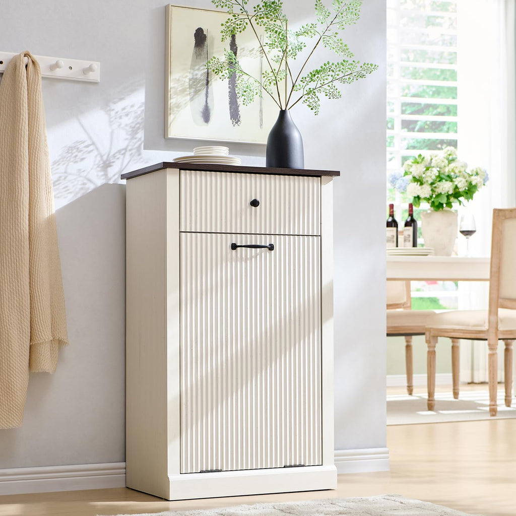 Antique White Tilt-Out Trash Can Cabinet E86698