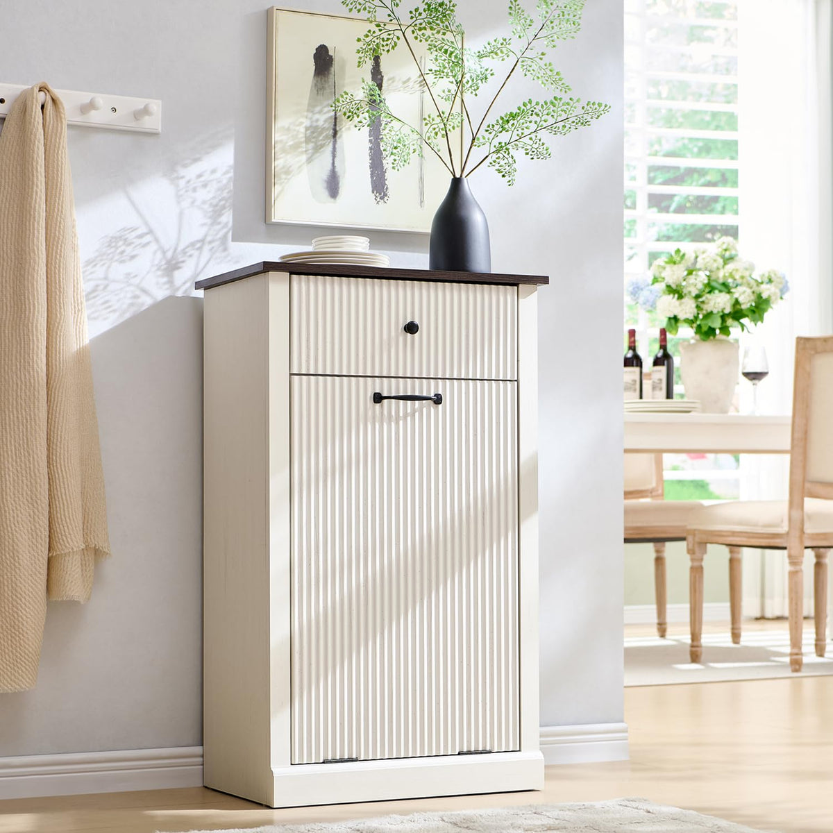 Antique White Tilt-Out Trash Can Cabinet E86698