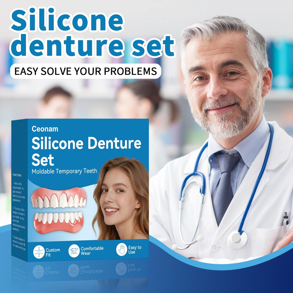 Silicone Denture Set Upper Lower Full Teeth D9758