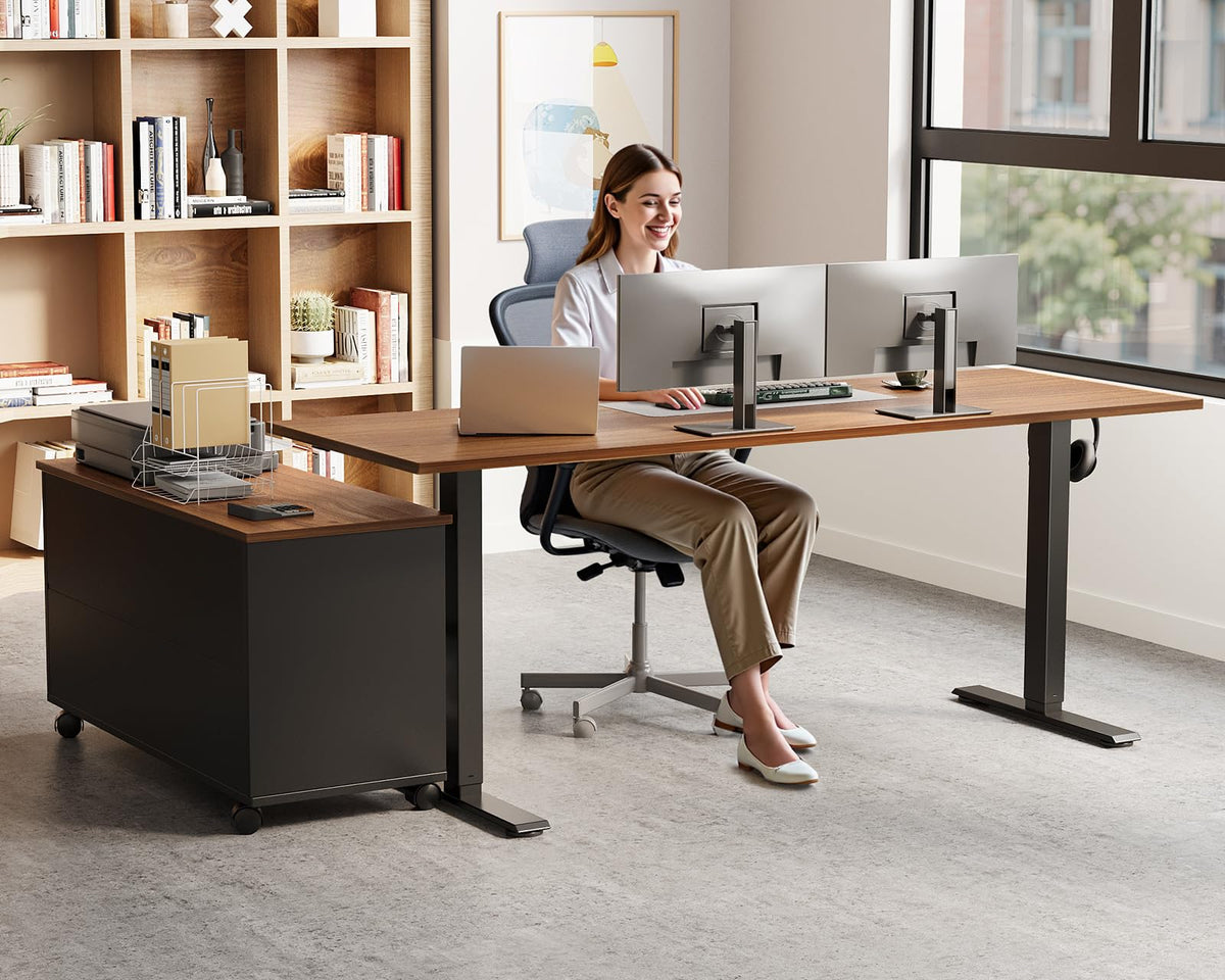 55" L Shaped Electric Standing Desk with Cabinet Sets D578