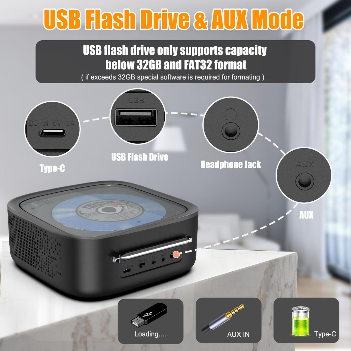 Portable CD Player with Bluetooth and Speakers E46593