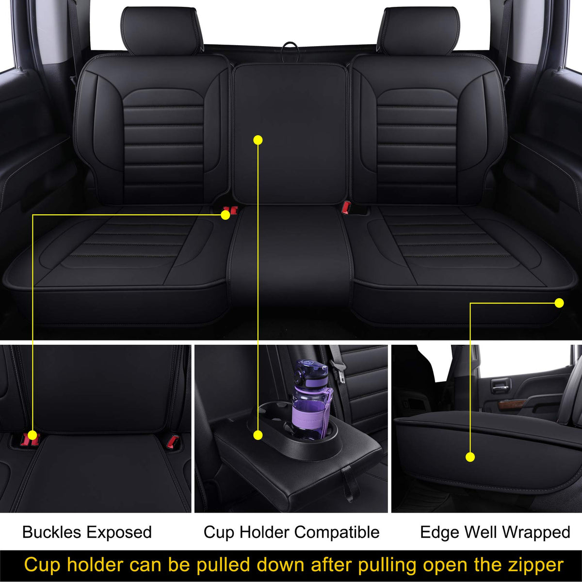 Black Faux Leather Full Set Seat Covers B8397
