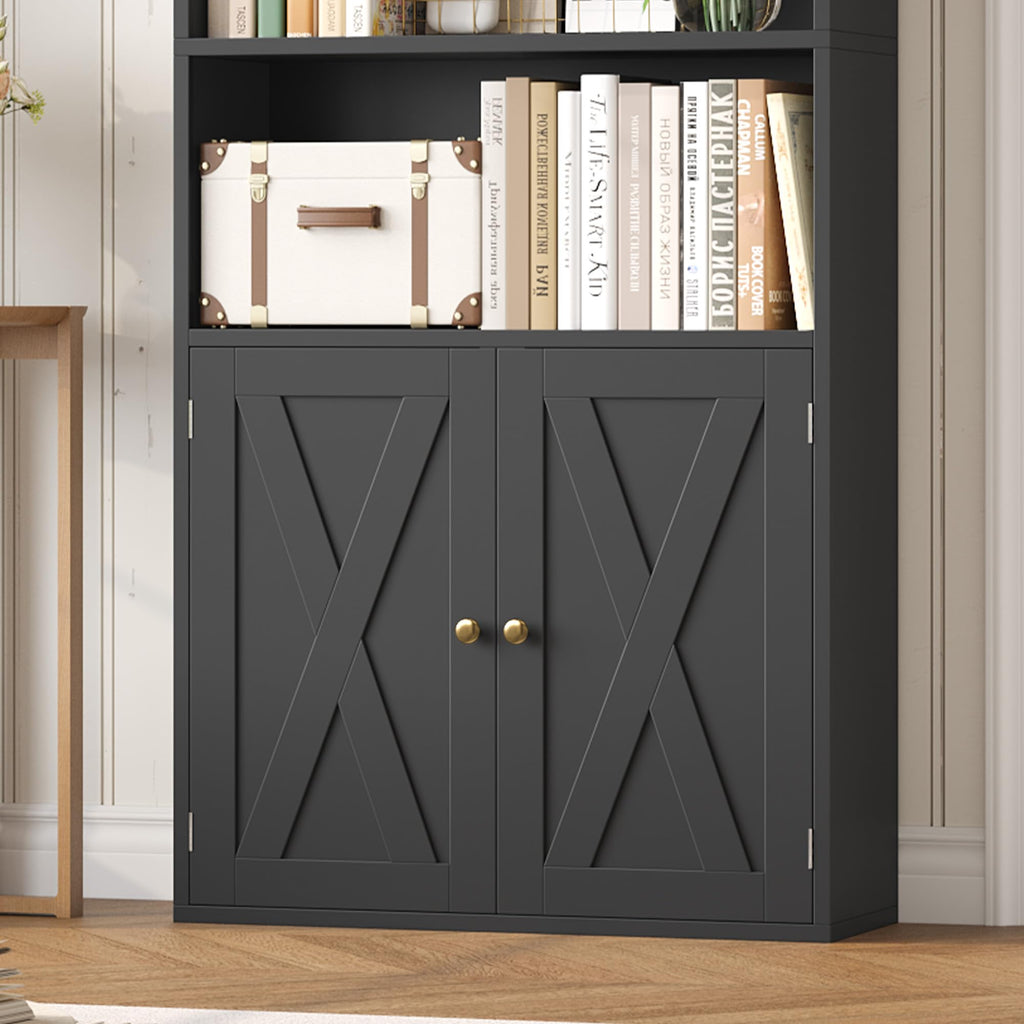 82" Tall Black Bookcase with Doors Z878451