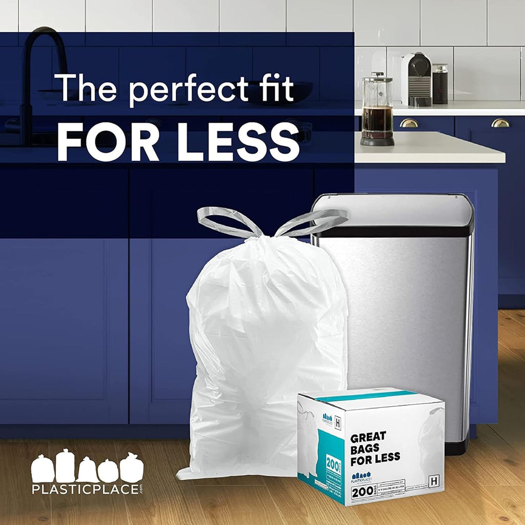 White 8-9 Gallon Drawstring Trash Bags, 100 Count O188476