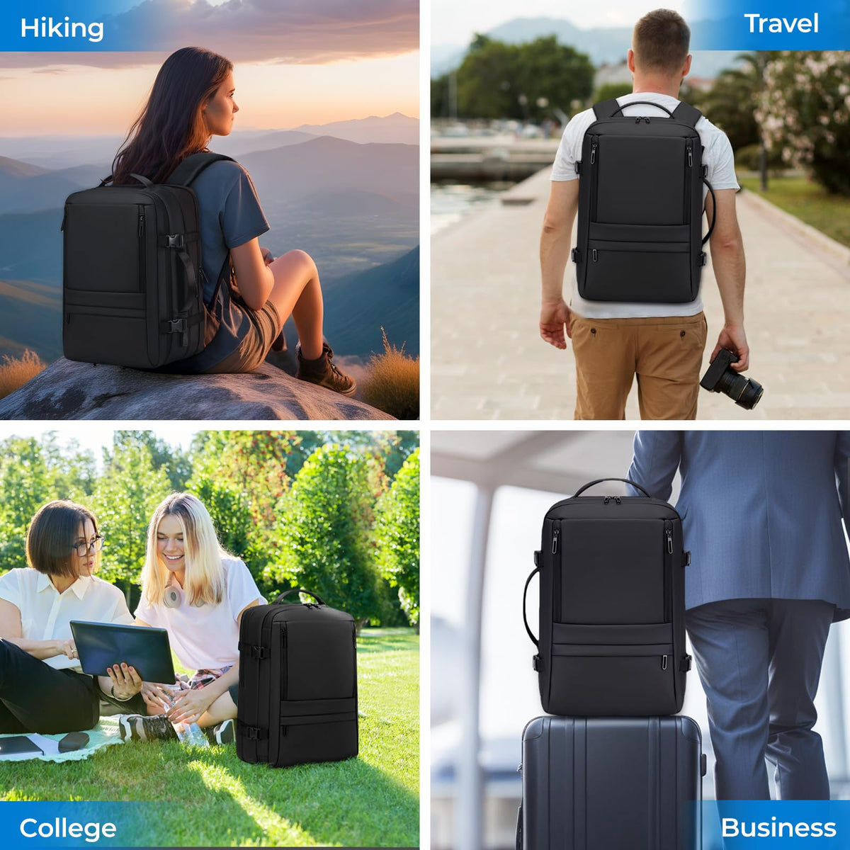 Carry On Travel Backpack Black E23387