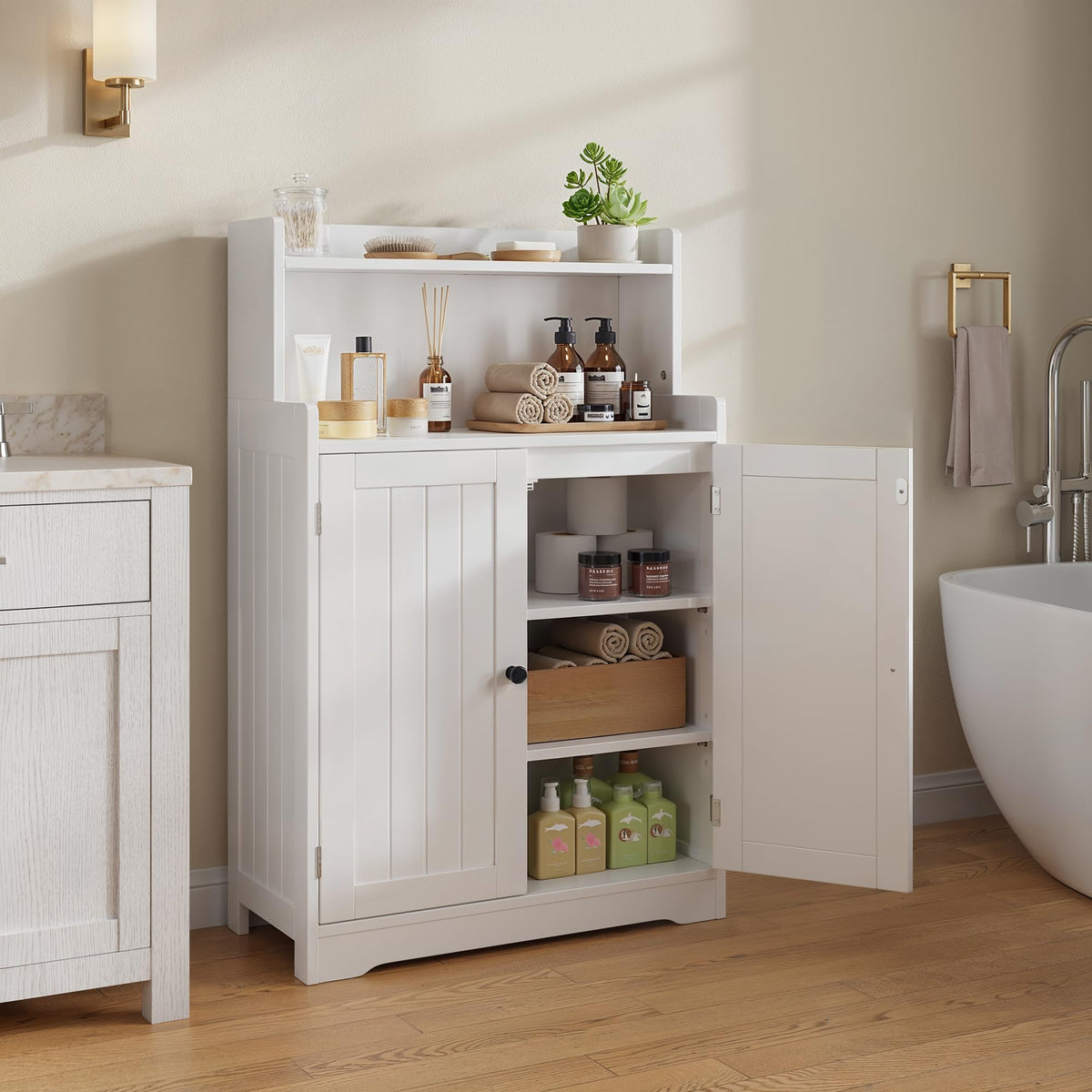 White Bathroom Storage Cabinet with 2 Adjustable Shelves A5116