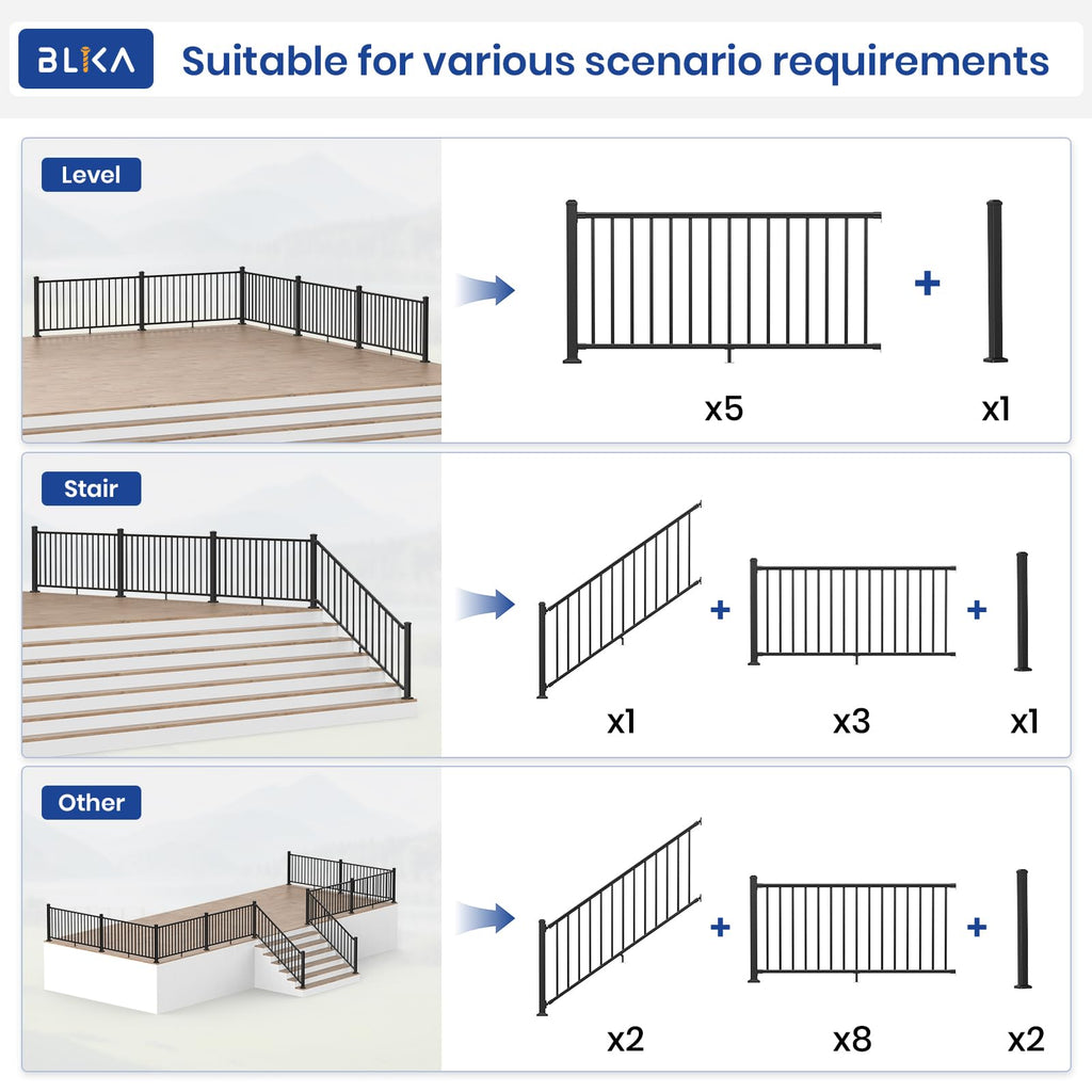Aluminum Stair Railing Kit with Post, Matte Black W998