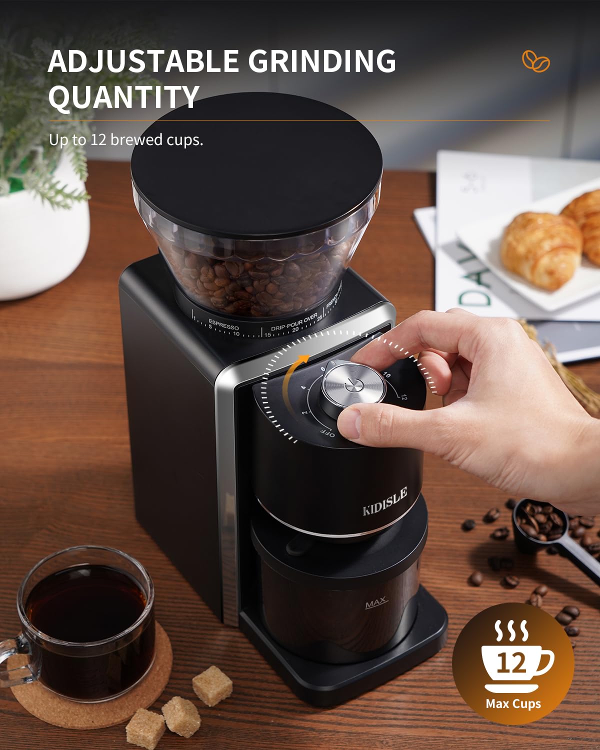 Conical Burr Coffee Bean Grinder, 35 Settings, Anti-Static, Black R68082