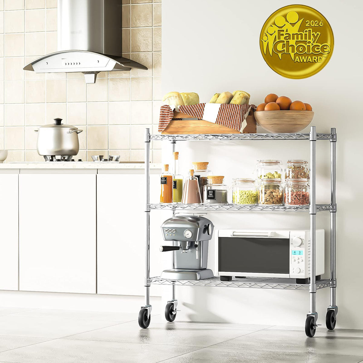 3-Tier Heavy Duty Metal Storage Shelves with Casters M824074